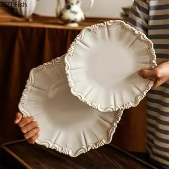 Винтажная керамическая тарелка для обеда, послеобеденный чай, димсам, десертная тарелка, ресторанные блюда, семейная вечеринка, стейк, тарелка, столовые приборы