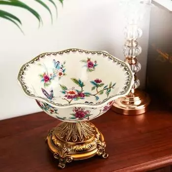 Винтажная керамическая тарелка с высокими ножками для фруктов, фруктовая тарелка с трещинами на льду, украшение для рабочего стола, гостиная, столовая, ресторан, украшения для подарка