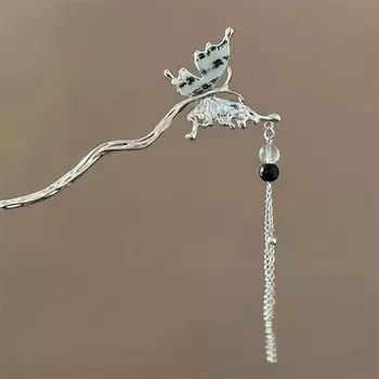 Винтажная китайская шпилька для волос с кисточкой из бамбука и бабочкой для женщин, модная металлическая шпилька-веер, палочки для волос, аксессуары для волос