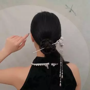 Винтажная китайская заколка для волос с кисточкой в виде цветка из бисера для женщин — уникальный аксессуар в стиле ретро Flower tassel hairpin
