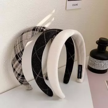 Винтажная клетчатая повязка для волос, элегантная губчатая широкая резинка для волос, обруч для волос для женщин, аксессуары для волос, повязка на голову для мытья лица, головной убор для девочек