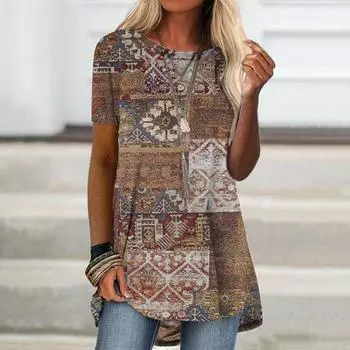 Винтажная клетчатая рубашка с принтом, женская футболка, летняя одежда в стиле Харадзюку, повседневный пуловер с короткими рукавами и круглым вырезом, женские повседневные футболки 2XL