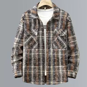 Винтажная клетчатая рубашка, свободная верхняя одежда, мужские куртки, большие размеры 4XL-11XL, повседневный топ с длинным рукавом 4XL синий