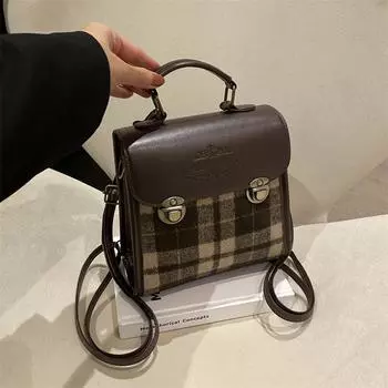 Винтажная клетчатая сумка 2024 года, зимняя новая универсальная женская сумка-рюкзак, маленькая квадратная сумка, текстурированная женская сумка красный