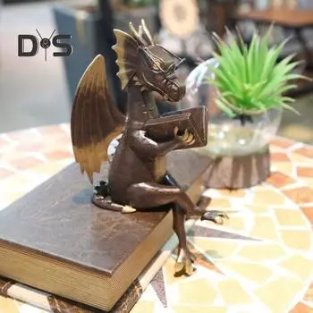 Винтажная книга для чтения, фигурка дракона, смоляная статуя летающего дракона в стиле вестерн, скульптура, модель, фигурка, украшение, игрушка, украшение для дома и офиса, рождественский подарок бронзовый