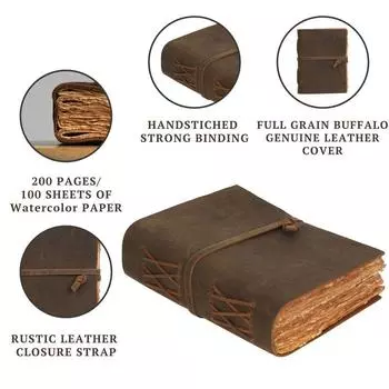 Винтажная книга теней в кожаном переплете, книга заклинаний с 200 страницами, старинная бумага 7 x 5 in коричневый