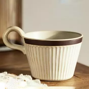 Винтажная кофейная чашка, керамическая кружка, большая емкость, чашка для завтрака, овсяная чашка бежевый