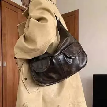 Винтажная кофейная сумка через плечо для женщин в стиле ретро, новая осенняя карманная шикарная повседневная сумка для подмышек, женская горячая женская сумка для девочек