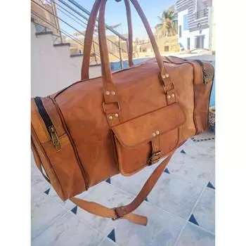 Винтажная коричневая дорожная сумка на выходные из натуральной козьей кожи ручной работы 24 X 9 X 8 коричневый