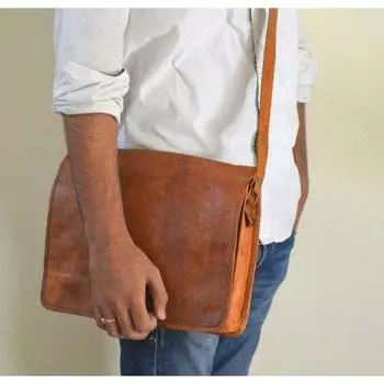 Винтажная коричневая кожаная сумка через плечо для ноутбука ручной работы для мужчин и женщин 15 x 11 x 4 in коричневый