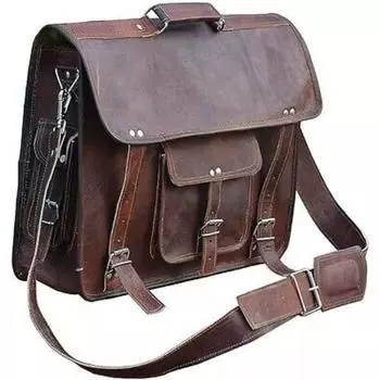 Винтажная коричневая кожаная сумка-мессенджер для ноутбука, кожаный портфель. 11 x 9 x 3 in коричневый