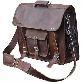 Винтажная коричневая кожаная сумка-мессенджер для ноутбука, кожаный портфель. 11 x 9 x 3 in коричневый