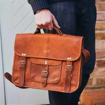 Винтажная коричневая кожаная сумка-мессенджер, мужская сумка-мессенджер, кожаный портфель для ноутбука, кожаная сумка через плечо, роскошный подарок унисекс 9 x 11 x 4 in коричневый