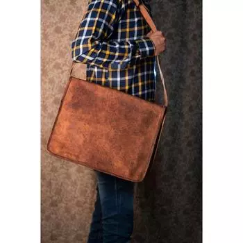 Винтажная коричневая мужская сумка через плечо для ноутбука из натуральной козьей кожи 11 x 15 x 5 in коричневый