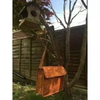 Винтажная коричневая мужская сумка через плечо из натуральной козьей кожи 13 x 17 x 5 in коричневый