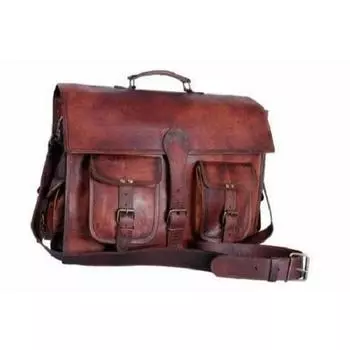 Винтажная коричневая мужская сумка-мессенджер на плечо из натуральной кожи для ноутбука, портфель 10 x 13 x 3.5 in коричневый