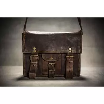 Винтажная коричневая сумка через плечо из натуральной кожи для ноутбука 7 x 9 x 3 in коричневый