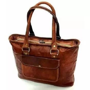 Винтажная коричневая сумка через плечо из натуральной кожи ручной работы 12 x 16 x 4 коричневый