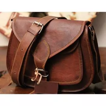 Винтажная коричневая сумка через плечо ручной работы из козьей кожи 9 дюймов 7 x 9 x 3 in коричневый