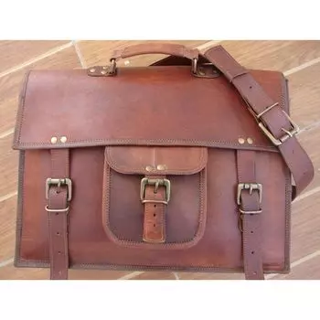 Винтажная коричневая сумка из козьей кожи, мужская сумка через плечо для ноутбука, портфель, новый портфель 11x15x4 коричневый