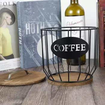 Винтажная корзина для хранения кофейных капсул с деревянной основой, большая вместимость, многоразовый домашний органайзер для кофейных капсул, новый чёрный