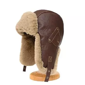 Винтажная кожаная кепка Lei Feng, зимняя, мужская и женская, теплая, пилотная, утолщенная, с подкладкой, для велоспорта, лыж, защиты ушей One Size хаки