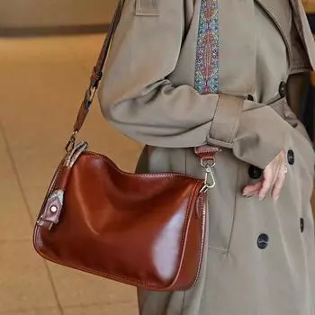 Винтажная кожаная косая сумка через плечо Urban Simple из вощеной кожи с масляным напылением, женская маленькая сумка-сэтчел чёрный