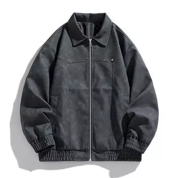 Винтажная кожаная куртка с лацканами, мужская крутая куртка, свободная мужская повседневная кожаная куртка S