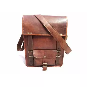Винтажная кожаная мужская сумка через плечо, маленькая сумка для ноутбука, портфель, сумка 10 x 13 in коричневый