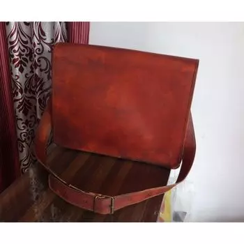 Винтажная кожаная мужская сумка-мессенджер ручной работы коричневого цвета для ноутбука 15 x 11 x 4 in коричневый