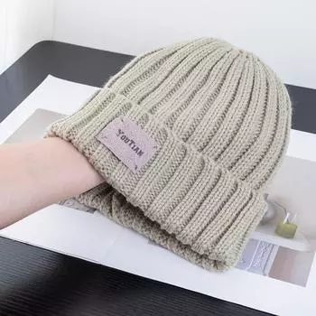 Винтажная кожаная шапка с этикеткой, женские осенне-зимние шапки, теплые вязаные шапки в полоску one size тёмно-синий