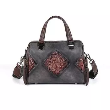 Винтажная кожаная сумка большой вместимости, женская сумка через плечо с тиснением, текстурная сумка через плечо 24*14*19 чёрный