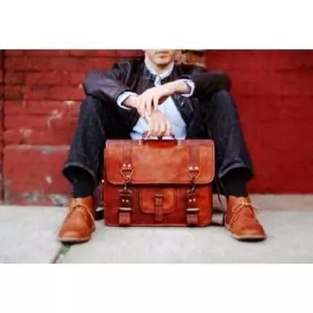 Винтажная кожаная сумка через плечо для ноутбука, офисная сумка-портфель через плечо 16 x 12 x 5 in коричневый