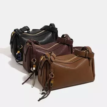 Винтажная кожаная сумка через плечо для женщин - модная сумка в стиле ретро 21*11*14cm Small чёрный