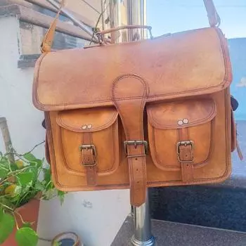 Винтажная кожаная сумка через плечо, портфель для документов, мужская сумка 11 x 9 x 4 in коричневый