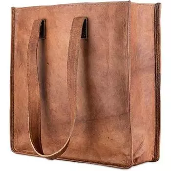 Винтажная кожаная сумка через плечо Tote Shopping Squre Women s Genuine 14 x 14 in коричневый