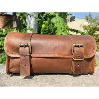 Винтажная кожаная сумка для инструментов ручной работы для мотоцикла, сумка для хранения передней вилки, седельная сумка 10 x 5 x 4 in коричневый