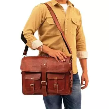 Винтажная кожаная сумка для ноутбука для мужчин. Большая мужская сумка-мессенджер из натуральной кожи в деревенском стиле. Лучший кожаный портфель. 18 x 13 x 5 in коричневый