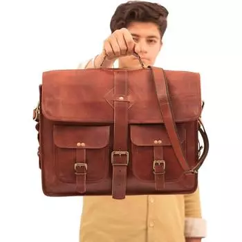 Винтажная кожаная сумка для ноутбука для мужчин. Большая мужская сумка-мессенджер из натуральной кожи в деревенском стиле. Лучший кожаный портфель. 18 x 13 x 5 in коричневый