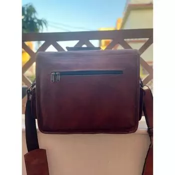 Винтажная кожаная сумка из козьей кожи, сумка для ноутбука, портфель, кожаная сумка на плечо, лучший подарок для мужчин и женщин 16 x 5 x 12 in коричневый