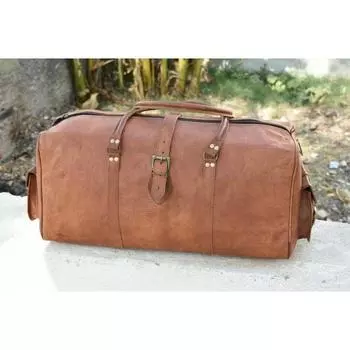 Винтажная кожаная сумка из козьей кожи, дорожная мужская дорожная сумка в стиле ретро, ночная дорожная сумка 24 x 10 x 10 in коричневый
