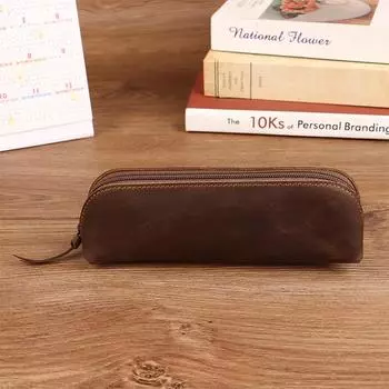 Винтажная кожаная сумка-карандаш, простой канцелярский чехол для ручки, сумка для хранения, пенал на молнии, коробка для очков, школьные принадлежности