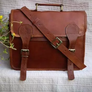 Винтажная кожаная сумка-мессенджер — 13-дюймовый чехол для ноутбука и офисный портфель — продуманный подарок для мужчин, необычная сумка через плечо для ноутбука 10 x 13 x 4 in коричневый