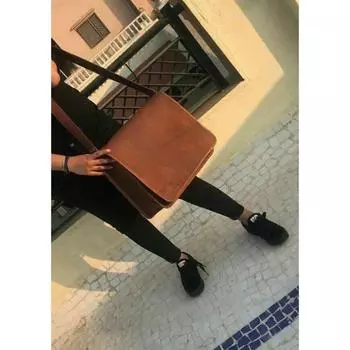 Винтажная кожаная сумка-мессенджер для мужчин, коричневая сумка для ноутбука, натуральная сумка для офиса 11 x 15 x 5 in коричневый