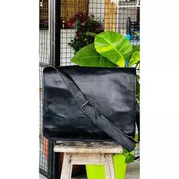 Винтажная кожаная сумка-мессенджер для ноутбука ручной работы 15 x 11 x 4 in чёрный