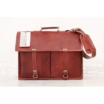 Винтажная кожаная сумка-мессенджер ручной работы, портфель для ноутбука, компьютерная сумка для мужчин, ретро классический стиль, персонализируемая сумка, большая сумка с ручкой 15 x 5 x 11 in коричневый