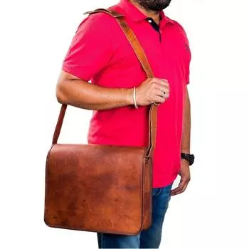 Винтажная кожаная сумка-мессенджер с полным клапаном, мужская сумка через плечо для ноутбука, новая коричневая 10 x 13 x 4 in коричневый