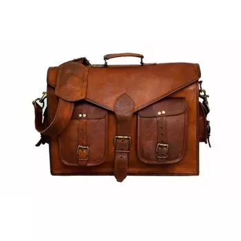 Винтажная кожаная сумка Мужская сумка-мессенджер через плечо Сумка для ноутбука Портфель 18 x 14 x 6 in коричневый