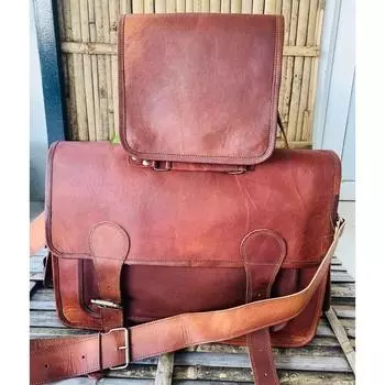 Винтажная кожаная сумка мужская сумка-мессенджер через плечо для ноутбука сумка ручной работы из кожи ( Бесплатная подарочная сумка-слинг коричневого цвета размером 9 x 7 x 3 дюйма ) 15 x 11 x 4 in коричневый