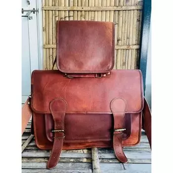 Винтажная кожаная сумка мужская сумка-мессенджер через плечо для ноутбука сумка ручной работы из кожи ( Бесплатная подарочная сумка-слинг коричневого цвета размером 9 x 7 x 3 дюйма ) 15 x 11 x 4 in коричневый